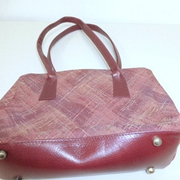 Sarah Shaw red leather + fabric tote bag - Picture 2 of 5